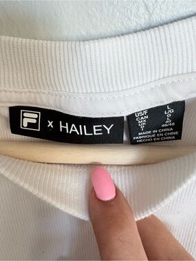 Fila X Hailey White Ribbed Crewneck with logo